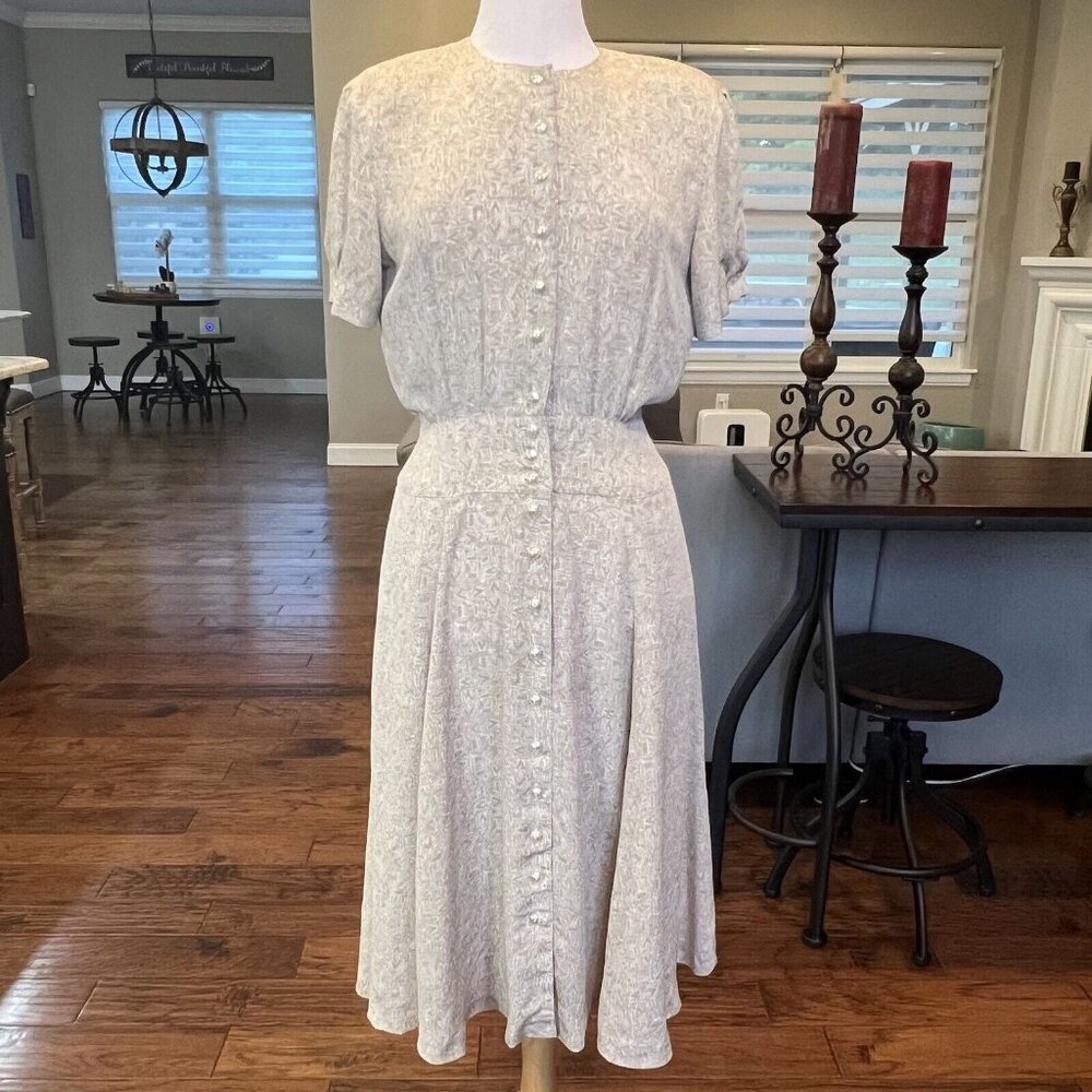 Liz Claiborne Dress 8 Petite VTG 90's Shoulder Pads Button Front Wide Waistband - Picture 2 of 16